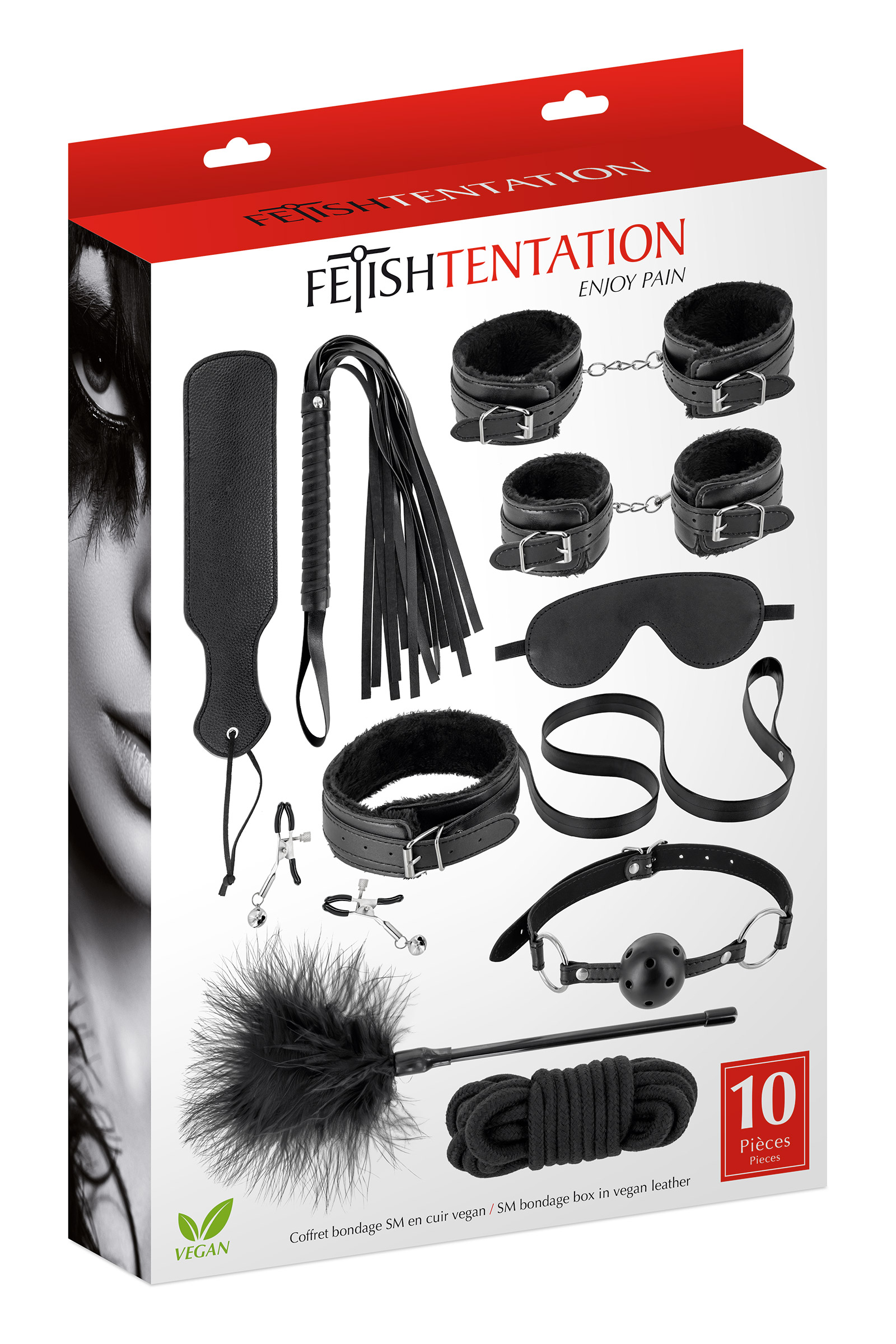 Coffret bondage SM 10 pièces cuir vegan